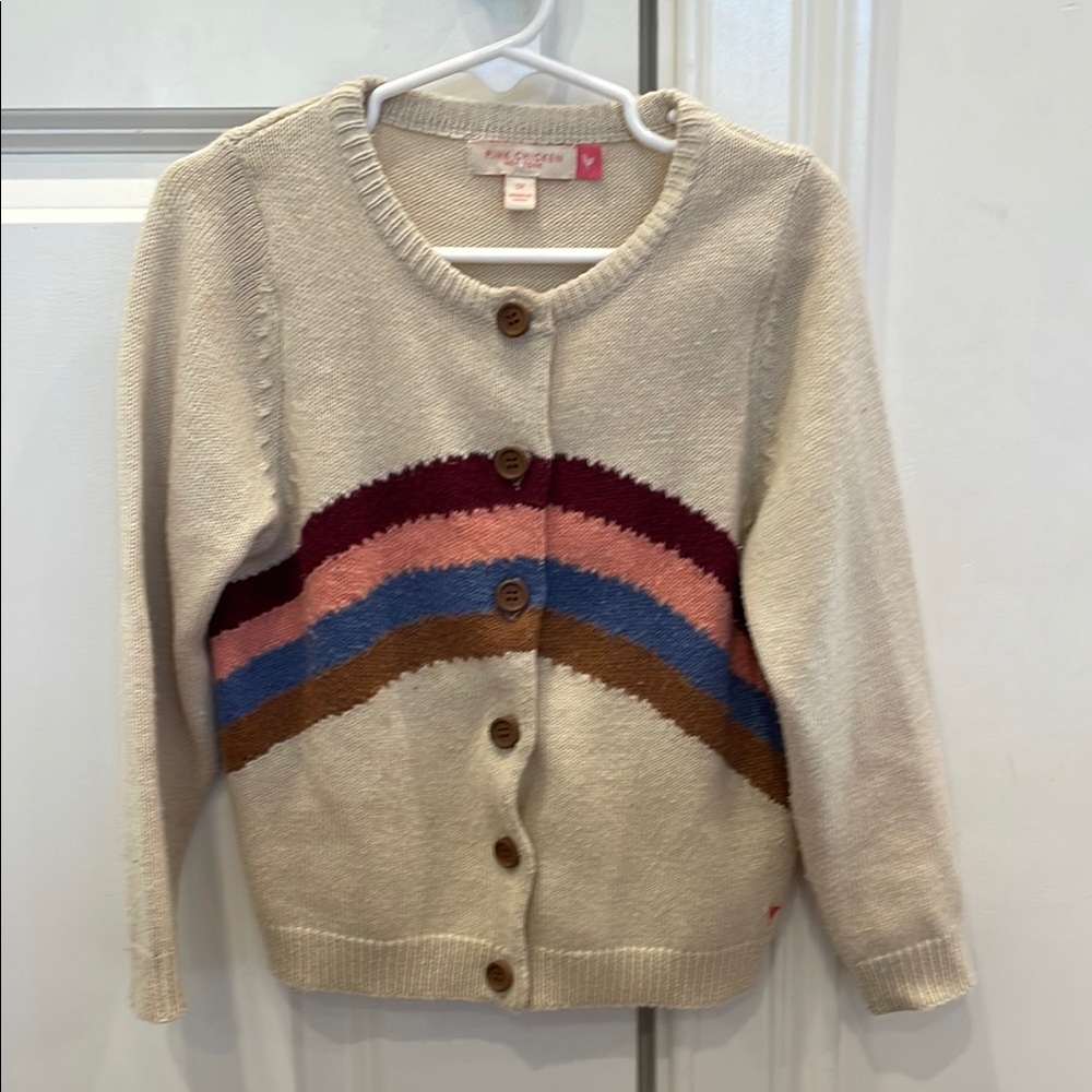Pink Chicken Girls Cream Sweater with Multicolor Stripes